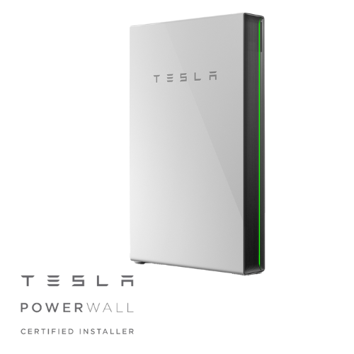 An image of a Tesla Powerwall Battery. The Tesla Powerwall logo displayed below.