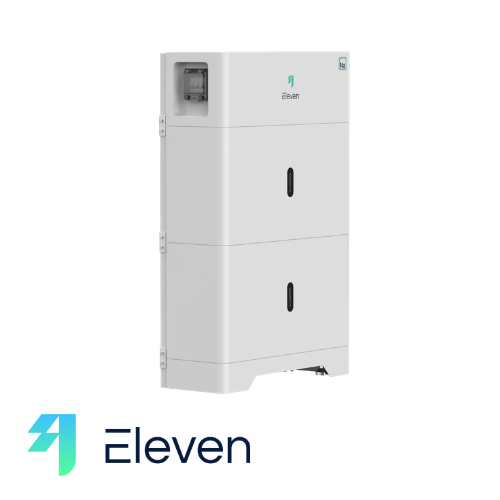 An Image of the Eleven Energy Galvani Battery Storage Unit. The Eleven Energy Logo under the Battery Storage Unit.