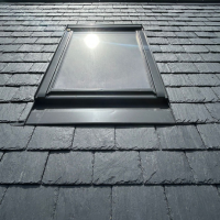 A new Velux window in a new slate roof, installed by Eco Partners Bradford.