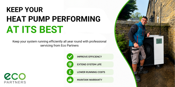 Eco Partners engineer servicing an air source heat pump in Yorkshire