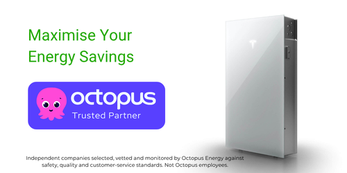 Octopus Energy Trusted partner logo and a Tesla Powerwall 3